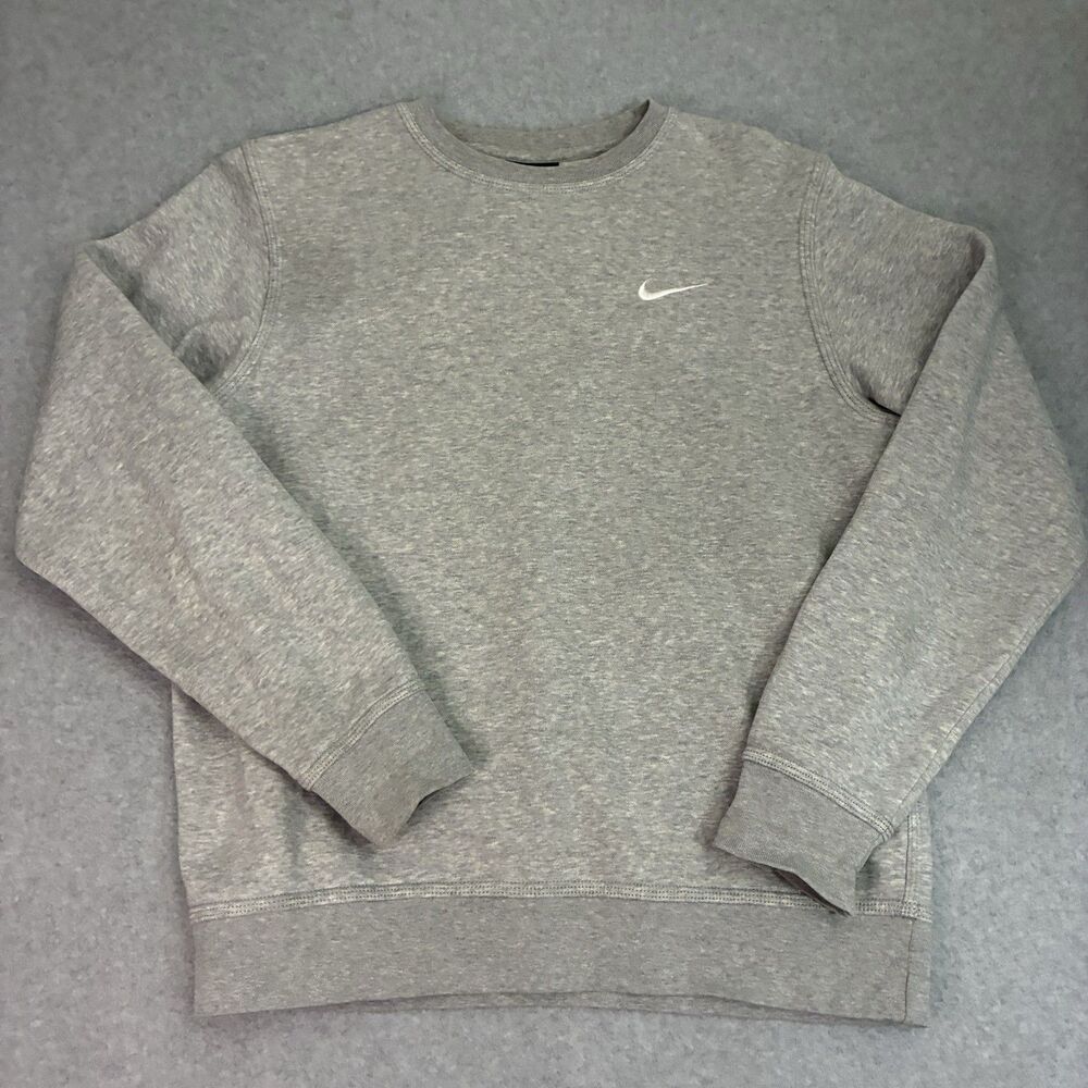 Nike Men’s Medium Gray Crewneck Sweatshirt Embroidered Swoosh Fleece Pullover